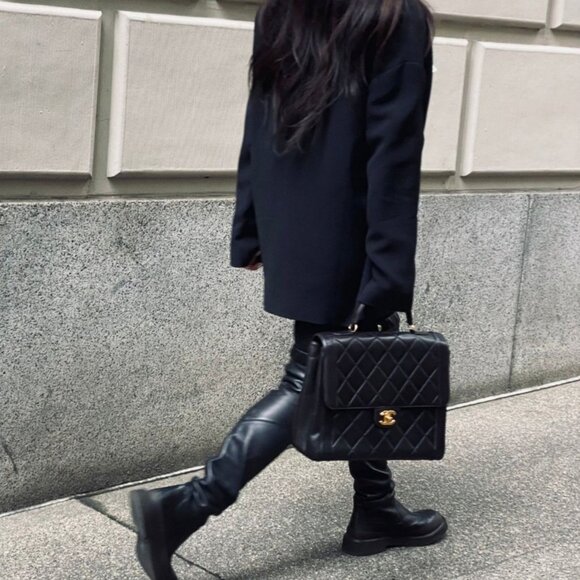 Authentic CHANEL Briefcase Business Bag 24K Vintage Lambskin Top Handle Handbag - Picture 4 of 14